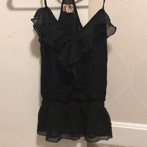 Black tank top with ruffle front and racer back